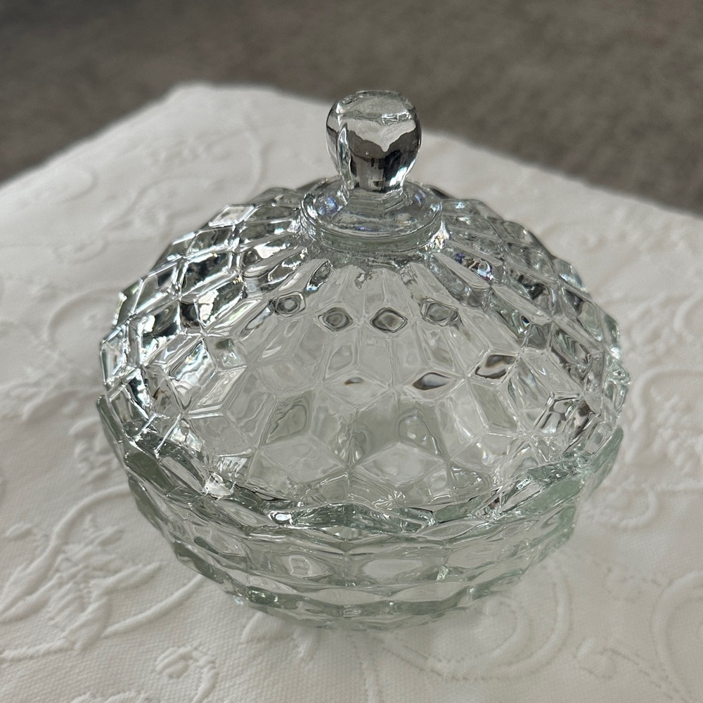Vintage American Fostoria Glass Candy / Trinket Dish With Lid.